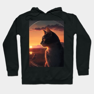 Design of a Cat watching a Sunset Hoodie